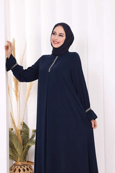 Taş Detaylı Elbise 6033 Lacivert - Resim 5