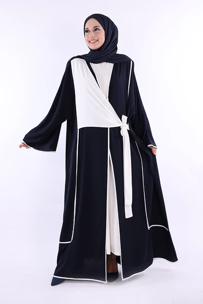 Önden Bağlama Detaylı Abaya 70005 Lacivert ürün görseli 1