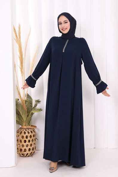 Taş Detaylı Elbise 6033 Lacivert - Resim 2