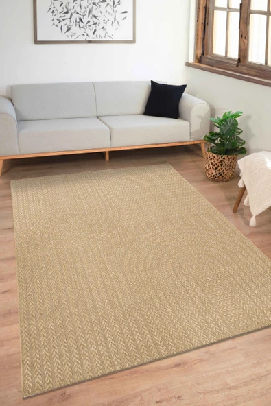 Sisaluna 4443 Bej Jüt Tabanlı Modern Dokuma Kilim Sisal Hasır Halı ürün görseli 1