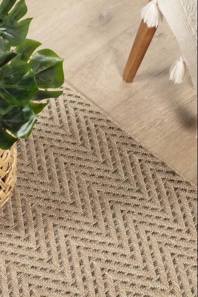 Sisaluna 4441 Bej Jüt Tabanlı Modern Dokuma Kilim Sisal Hasır Halı ürün görseli 1