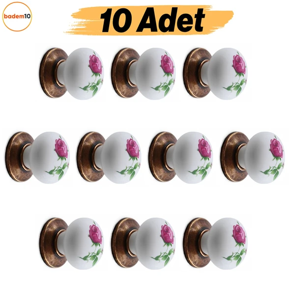 Polimer Antik Sarı Düğme Kulp 10 ADET Gül Desenli Mobilya Mutfak Dolabı Çekmece Dolap Kulpu Kulbu ürün görseli 1