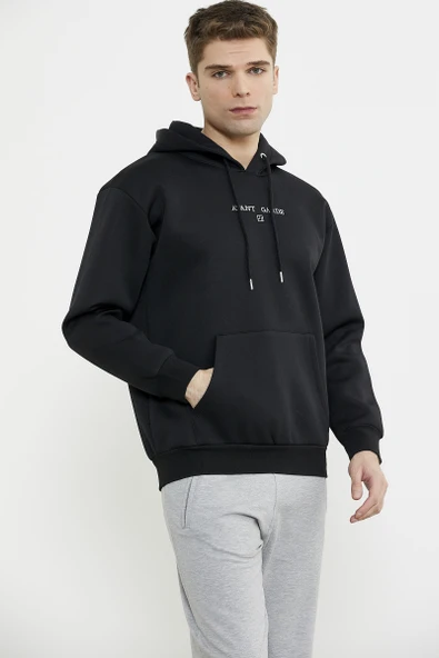 Oversize Kapüşonlu Sweatshirt - Siyah - Resim 4
