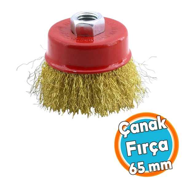 Çanak Fırça Saçaklı Paslanmaz 65 mm M14 Pas Kir Boya Kazıma Temizleme Taşlama Zımparalama Parlatma ürün görseli 1