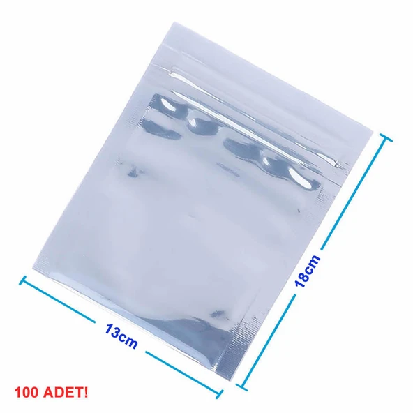 Kilitli Antistatik Poşet 13x18cm 100 Adet  Şeffaf Su Toz Geçirmez Koruyucu Esd Metalize Torba Çanta Elektronik Devre Malzeme Saklama ürün görseli 1