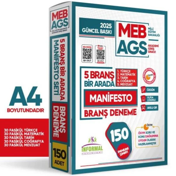 2025 MEB AGS TÜRKÇE-MATEMATİK-TARİH-COĞRAFYA-MEVZUAT Manifesto 150 Branş Denemesi Fasikül SETİ ürün görseli 1