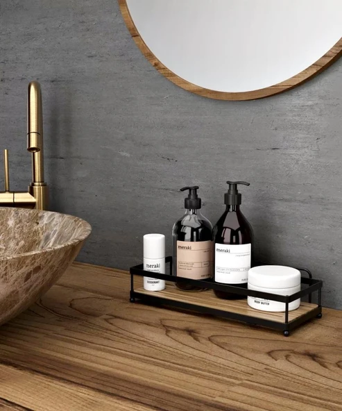 Banyo Düzenleyici Yapışkanlı Metal Banyo Rafı Tekli Duş Rafı Organizer Şampuanlık Mat Siyah-GNRL180 ürün görseli 1