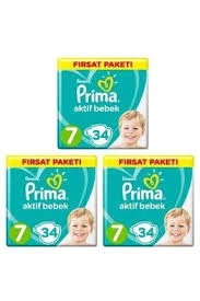 PRİMA AKTİF BEBEK NO:7 EKONOMİK PAKET E.LARGE +15 KG 102 ADET ürün görseli 1