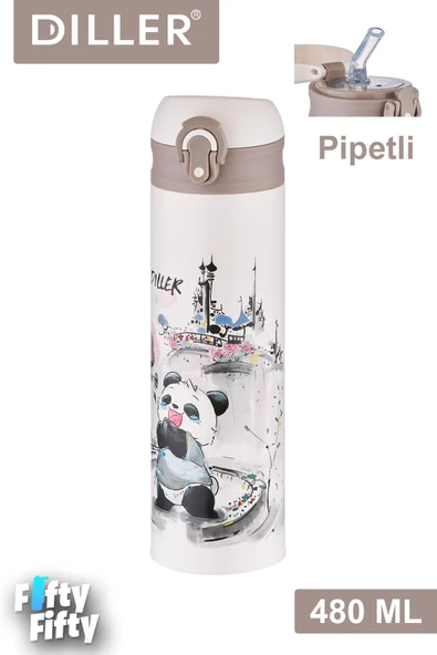 DILLER 480 ML Pipetli Paslanmaz Çelik Termos Vacum Cup Kilitli Kapak  -FFDILLERD9248 ürün görseli 1