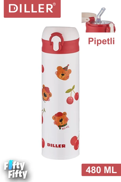 DILLER 480 ML Pipetli Paslanmaz Çelik Termos Vacum Cup Kilitli Kapak  -FFDILLERD9228 ürün görseli 1