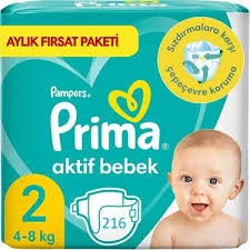 PRİMA AKTİF BEBEK NO:2 EKONOMİK PAKET 4/8 KG 216 ADET ürün görseli 1