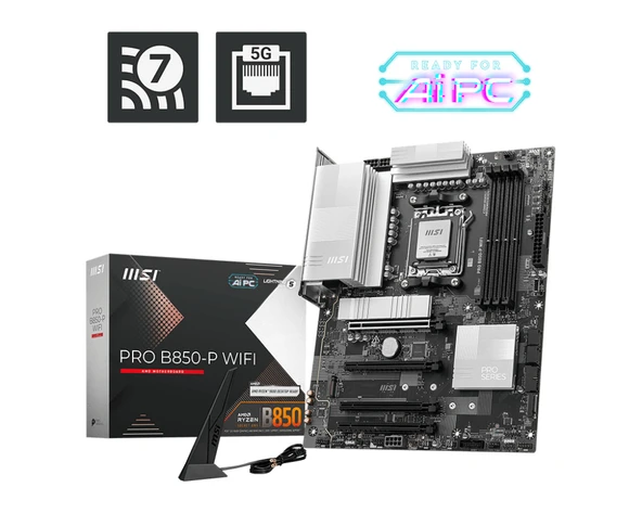MSI MB PRO B850-P WIFI AM5 DDR5 8200MHZOC HDMI 3x M.2 USB 10Gbs 5G LAN WI-FI 7 ATX ürün görseli 1