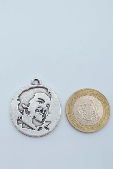 Che Guevara Madalyon Gümüş Kaplama Örme Zincir Kolye - Resim 4