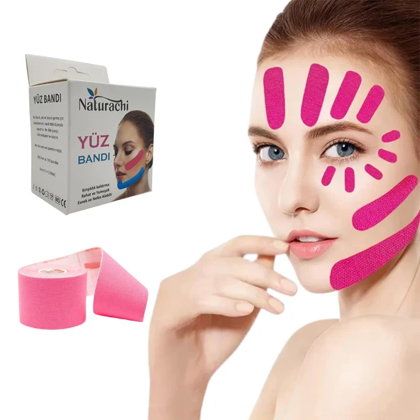 Beauty Tape Yüz Yogası İçin Kinesio Tape Face Tape Yüz Germe Bandı Pembe Renk ürün görseli 1