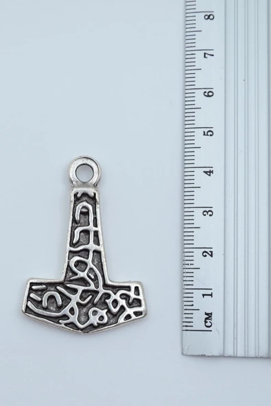 Thor Mjollnir Hammer Gümüş Kaplama Örme Zincir Kolye - Resim 3