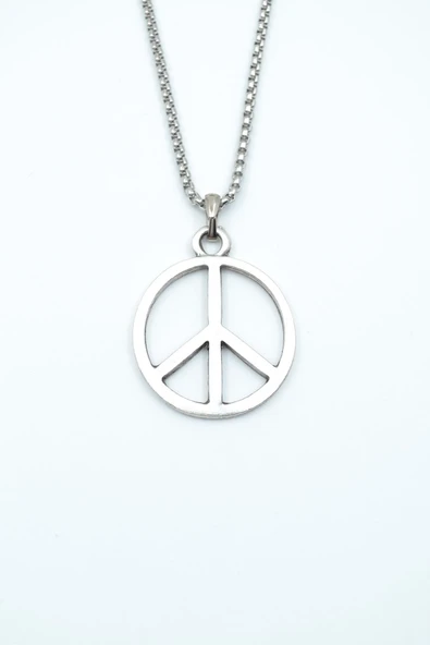 Peace Barış İşareti Gümüş Kaplama Örme Zincir Kolye ürün görseli 1