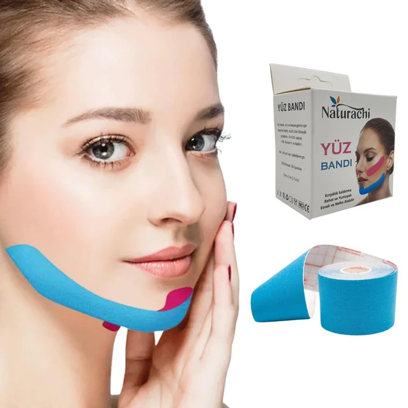 Beauty Tape Yüz Yogası İçin Kinesio Tape Face Tape Yüz Germe Bandı Mavi Renk ürün görseli 1