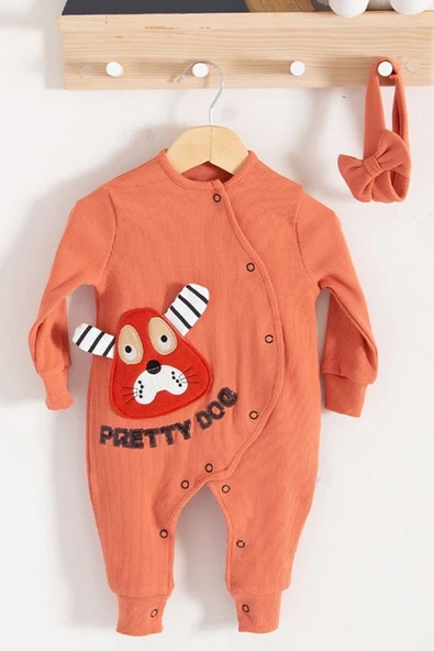 Pretty Dog Nakışlı Bandanalı % 100 Pamuk Kız Bebek Tulumu ürün görseli 1