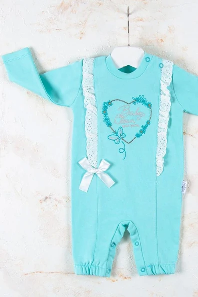 Love Kalp Nakışlı % 100 Pamuk Kız Bebek Tulumu ürün görseli 1