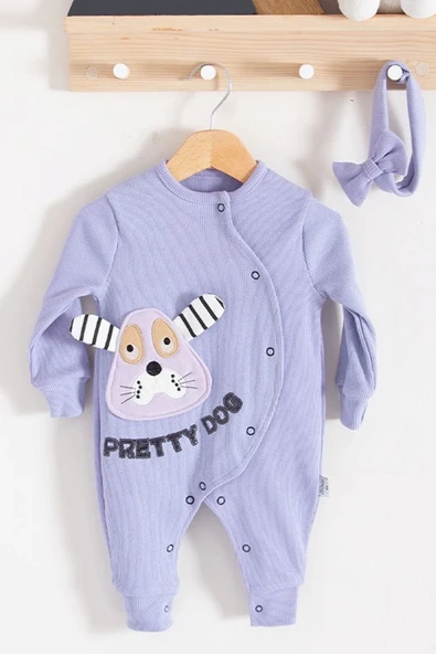Pretty Dog Nakışlı Bandanalı % 100 Pamuk Kız Bebek Tulumu ürün görseli 1