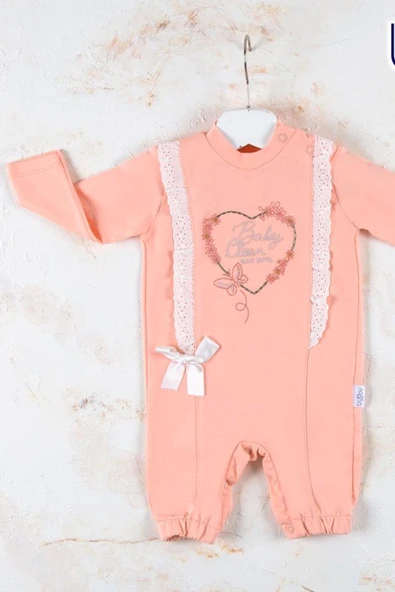 Love Kalp Nakışlı % 100 Pamuk Kız Bebek Tulumu ürün görseli 1