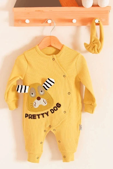 Pretty Dog Nakışlı Bandanalı % 100 Pamuk Kız Bebek Tulumu ürün görseli 1