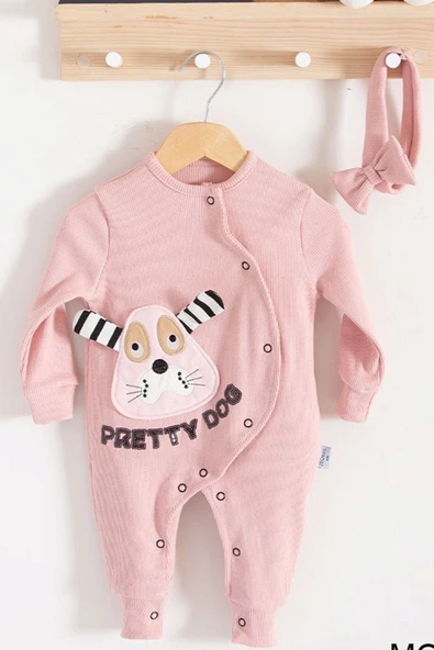 Pretty Dog Nakışlı Bandanalı % 100 Pamuk Kız Bebek Tulumu ürün görseli 1