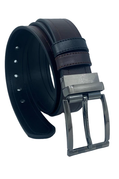 Kahverengi / Siyah Çift Taraflı Suni Deri 4 cm.lik Unisex Spor Kemer ürün görseli 1