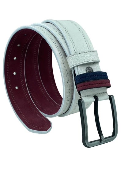 Beyaz Suni Deri Çift Dikişli Model 4 cm.lik Unisex Spor Kemer ürün görseli 1