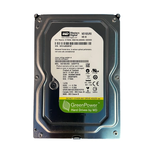 WESTERN DIGITAL Green 1TB 5400rpm 64MB Sata3 7/24 Güvenlik 3.5'' Harddisk (WD10EURX) ürün görseli 1