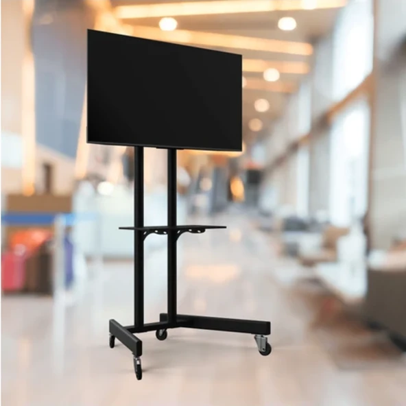 ALPİN Ev Tipi Salon,Oturma Odası,Balkon ve Toplantı Odası Metal Ayaklı Tekerlekli  TV/Fuar Standı/Ünitesi 40" inç- 75" inç ürün görseli 1