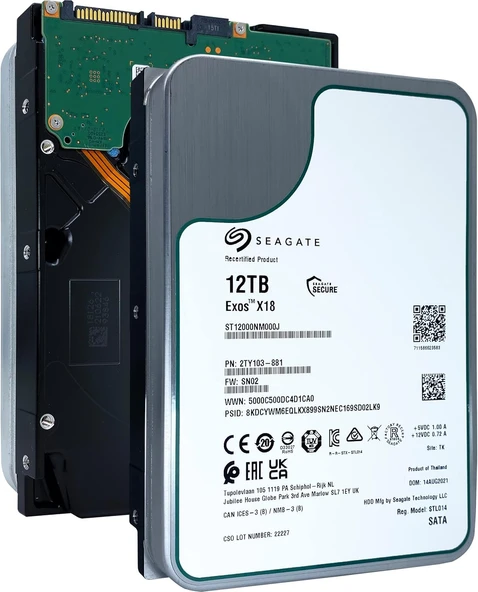 SEAGATE Exos EnterPrise X18 12TB 7200rpm 256MB Sata3 NAS 3.5'' Harddisk (ST12000NM000J) ürün görseli 1