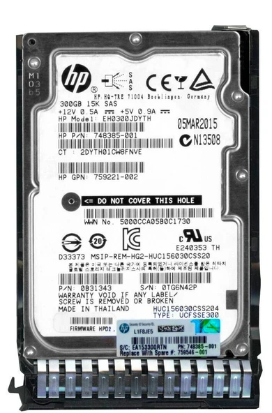 HPE 300GB 15K 12G SAS 2.5'' Server Sunucu Harddisk EH0300JDYTH HUC156030CSS204 748385-001 759221-002 0B31343 ürün görseli 1
