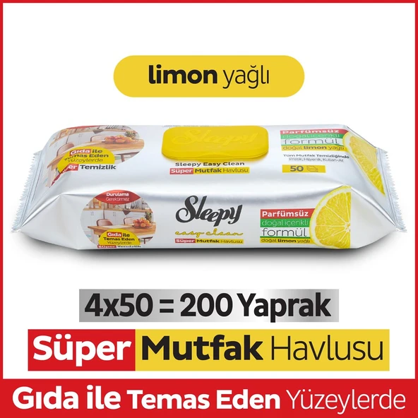 Easy Clean Süper Yüzey Temizlik Mutfak Havlusu&Mendili Limon Yağlı 4X50 (200 Yaprak) ürün görseli 1