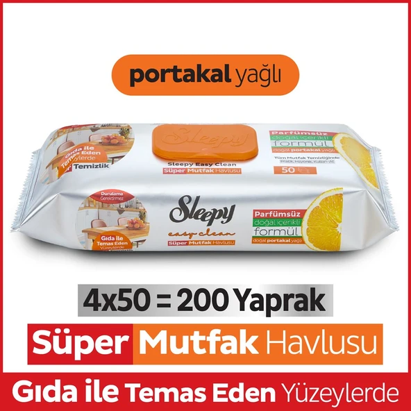 Easy Clean Süper Yüzey Temizlik Mutfak Havlusu&Mendili Portakal Yağlı 4X50 (200 Yaprak) ürün görseli 1