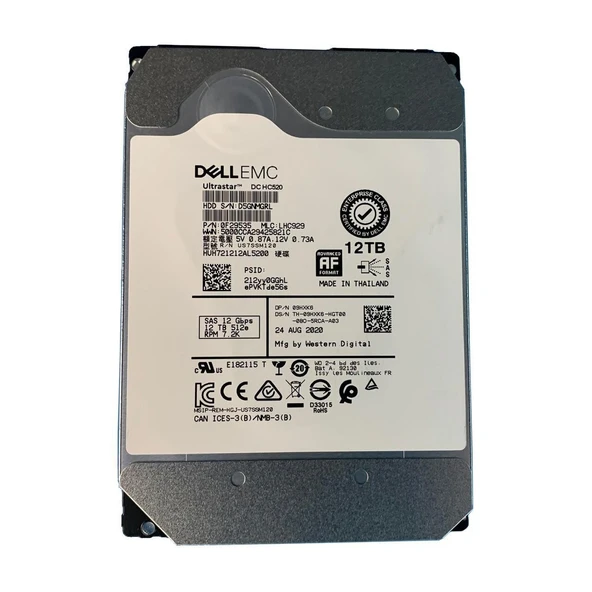 DELL EMC Ultrastar DC HC520 12TB 7.2K 12G 512e SAS 3.5" Server Sunucu Harddisk HUH721212AL5200 0F29535 09HXK6 ürün görseli 1