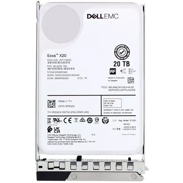 DELL EMC Exos X20 20TB 7.2K 12G 512e NL SAS 3.5" Server Sunucu Harddisk ST20000NM004D 3DJ233-150 0R3G03 ürün görseli 1