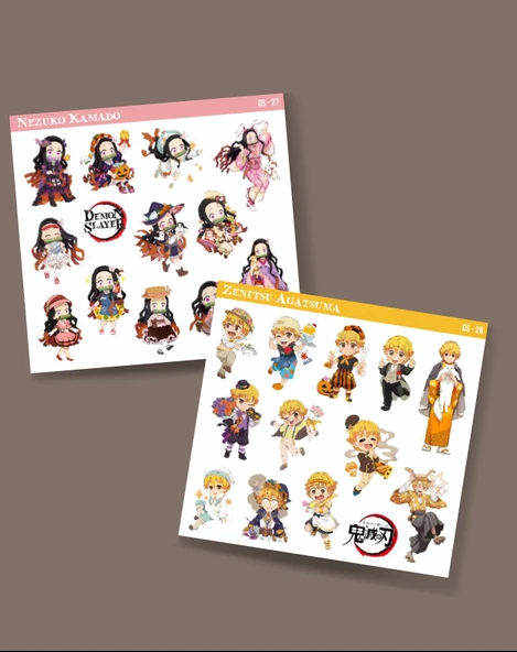 Zenitsu Agatsuma-Nezuko Kamado-Demon Slayer-2li sticker set-parlak kağıt-çıkartmaları-etiket-DS27-28 ürün görseli 1