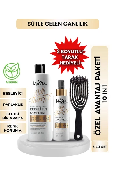 Wou Milk Therapy Şampuan 400 ml Milk Therapy Milk Therapy Saç Bakım Sütü 150ml ürün görseli 1