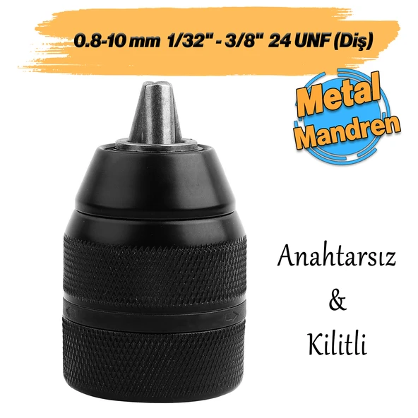 Kilitli Metal Mandren Adaptör Anahtarsız 0.8-10 mm 1/32"-3/8" UNF (Diş) Kırıcı Delici Matkap Uyumlu ürün görseli 1