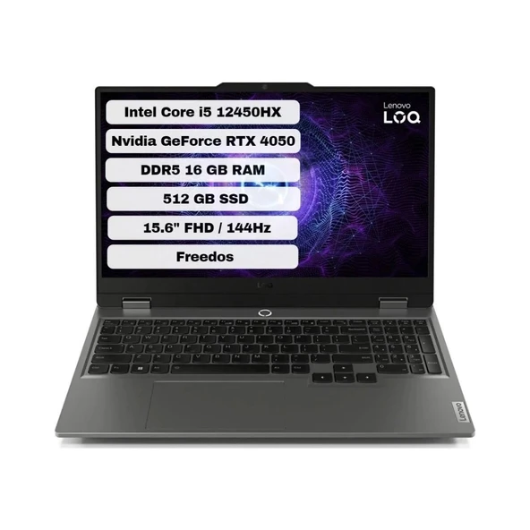 Loq 15IAX9 83GS007WTR16 Intel Core I5 12450HX 16GB 512GB SSD Rtx 4050 Freedos 15.6'' Fhd Taşınabilir Bilgisayar ürün görseli 1