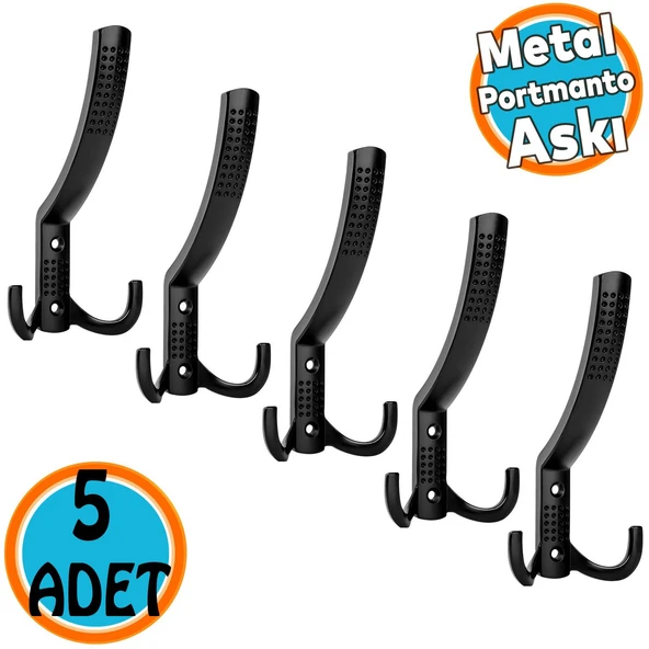 Portmanto Askı Vestiyer Duvar Dolap Elbise Askısı Siyah Metal Mobilya Kapı Askılığı Askılık 5 ADET ürün görseli 1