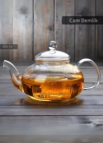 Cam Demlik Borasilikat Demlik Şeffaf Süzgeçli Çay Demliği Isıya Dayanıklı Bitki Çayı Demlik 800 ml ürün görseli 1