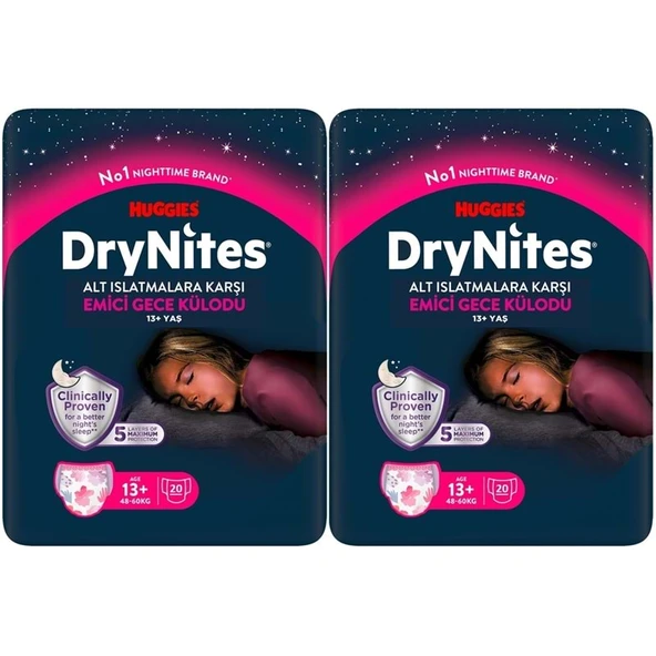 Drynites Emici Gece Külodu/Külot Bez Kız 13+ Yaş (48-60KG) X Large 40 Adet Mega Pk (2PK*20) ürün görseli 1