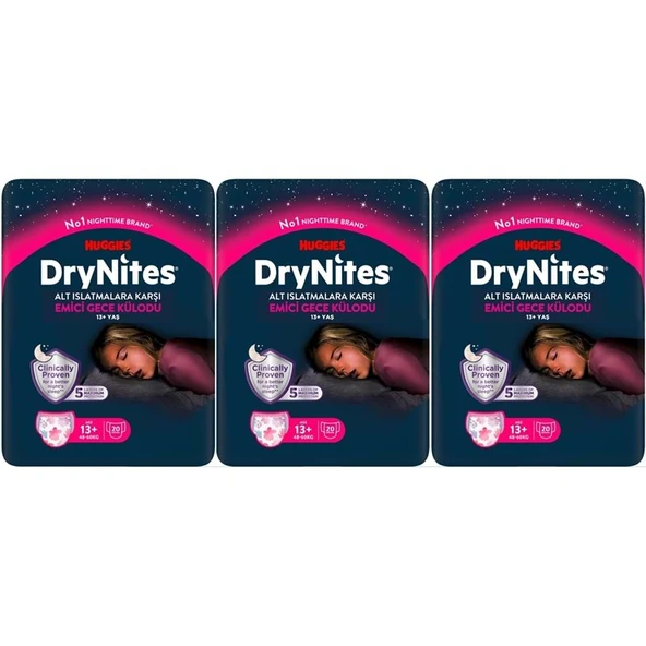 Drynites Emici Gece Külodu/Külot Bez Kız 13+ Yaş (48-60KG) X Large 60 Adet Mega Pk (3PK*20) ürün görseli 1