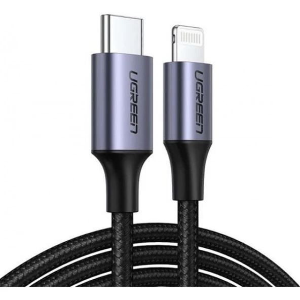UGREEN TYPE-C TO LIGHTNING 3A PD MFİ SERTİFİKALI ÖRGÜLÜ HIZLI ŞARJ KABLOSU 2 MT SİYAH 60761 ürün görseli 1