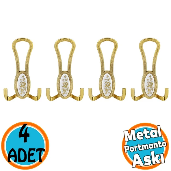 Portmanto Vestiyer Duvar Banyo Askısı Metal Dolap Elbise Askılığı Gold Beyaz Desenli 4 Adet ürün görseli 1