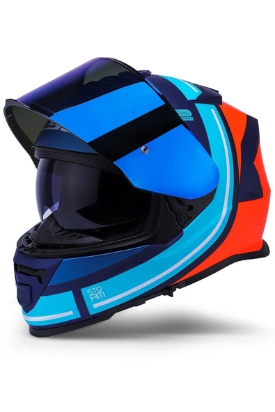 LS2 Storm 2 Slant Mat Mavi Turuncu Kask - Resim 3