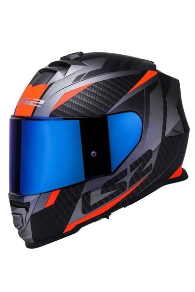 LS2 Storm 2 Racer Turuncu Kapalı Motosiklet Kaskı Mavi Camlı ürün görseli 1