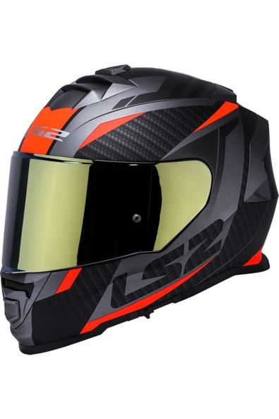 LS2 Storm 2 Racer Turuncu Kapalı Motosiklet Kaskı Gold Camlı ürün görseli 1